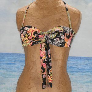 CALZENDONIA Cabey Swimsuit Bikini Top Paisley Boho Floral Print Tie Size Small